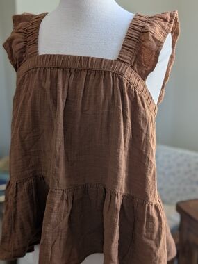 Brown Ruffle Sleeve Top